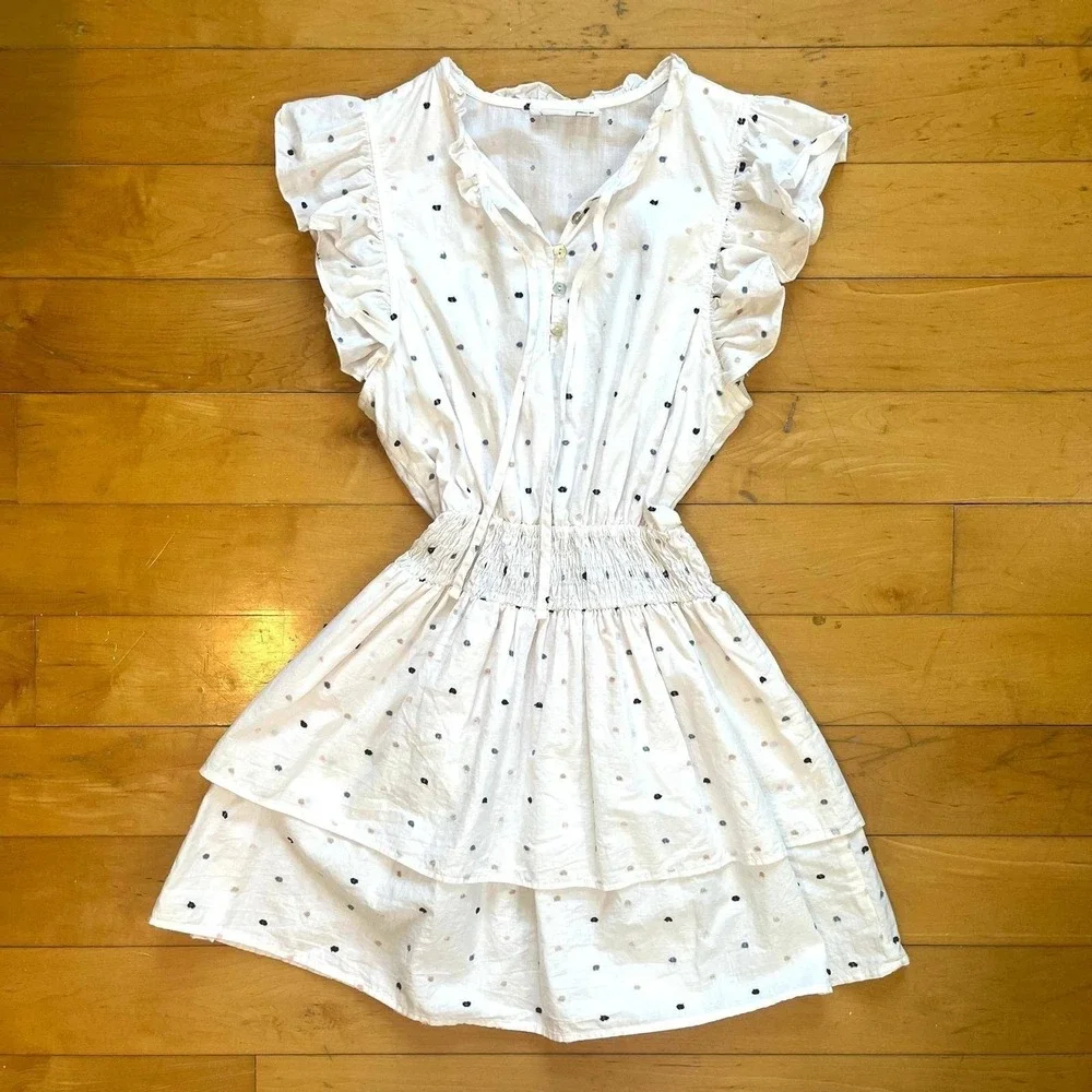 Self‎ Contrast Anthropologie White Polka Dot Mini Dress Large Summer Cottagecore
